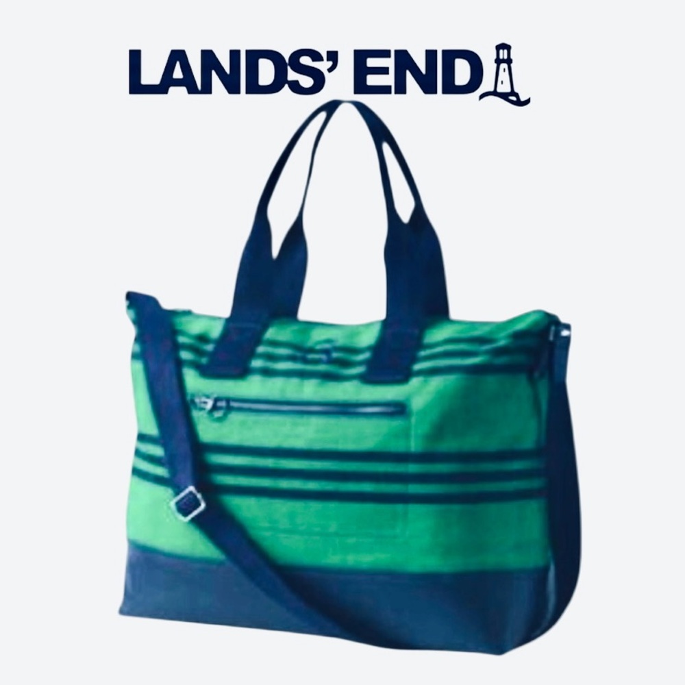 Lands’ End Weekend Duffle Canvas Weekender Duffle Bag Navy & Green